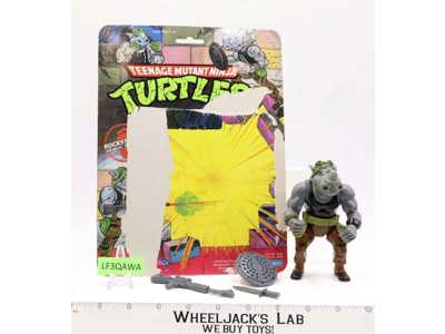 Rocksteady HARD HEAD W/Cardback 100% Complete TMNT 1988 Playmates Vintage Figure