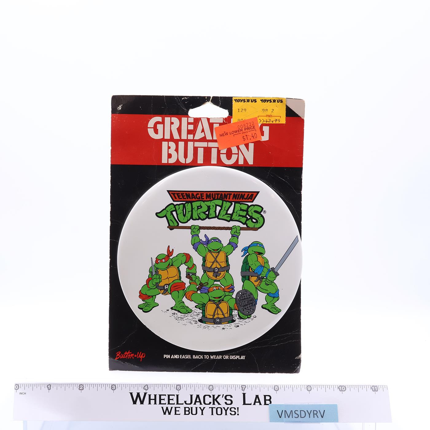 Teenage Mutant Ninja Turtles 6in Pinback Badge Button 1990 Mirage Studios NEW