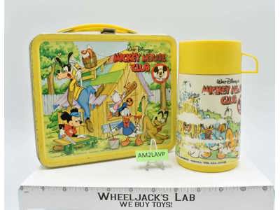 Mickey Mouse Club Yellow Metal Lunchbox W/Thermos 1976 Aladdin Industries
