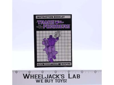 Misfire Action Figure Instruction Manual Booklet 1987 Hasbro G1 Transformers
