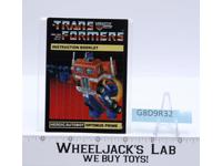 Optimus Prime Action Figure Instruction Manual Booklet 1984 G1 Transformers