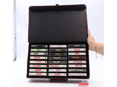 Lot of 24 Music Cassettes W/ Storage Case REO Speedwagon Bon Jovi Foreigner