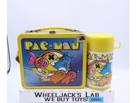 Pac-Man Yellow Metal Lunchbox w/ Thermos Mug 1980 Aladdin Midway Vintage W/ TAGS