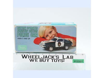 Tin Battery Operated Nonstop Action Police Car 1970s Sears Vintage Toy Car
