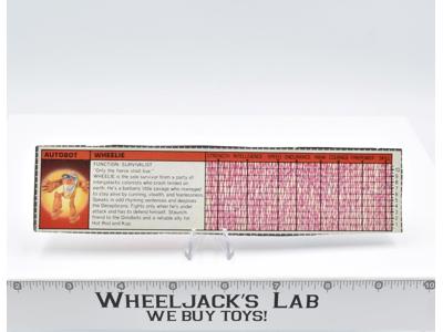 Wheelie Action Figure Tech Specs 1986 Vintage Hasbro G1 Transformers