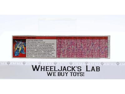 Twin Twist Figure Tech Spec 1984 Vintage Hasbro G1 Transformers