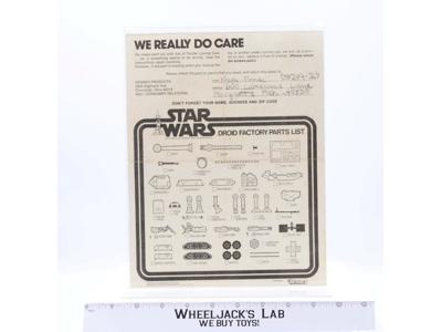 Droid factory Parts List ORIGINAL 1977 Star Wars Vintage Kenner