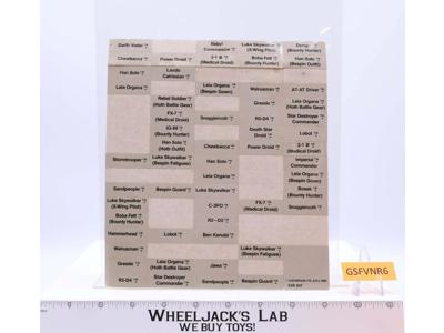 Tan Labels Sticker Sheet for Vinyl Collector Case ORIGINAL Star Wars 1980 Kenner