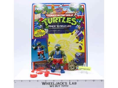 Track 'n Field Leo 100% Complete W/Card TMNT 1992 Playmates Action Figure