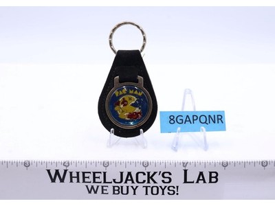 Pac Man Black Suede Leather And Metal Keychain TM MM NOS