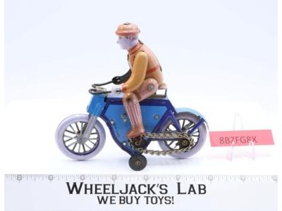 Rider on Blue Bicycle 1960's Japan Wind Up Tin Toy