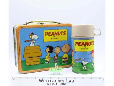 Peanuts Charlie Brown METAL Lunch Box W/Thermos ORANGE RIM Thermos 1950's Vtg