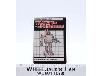 Grapple Instruction Manual Booklet Action Figure 1985 Hasbro G1 Transformers