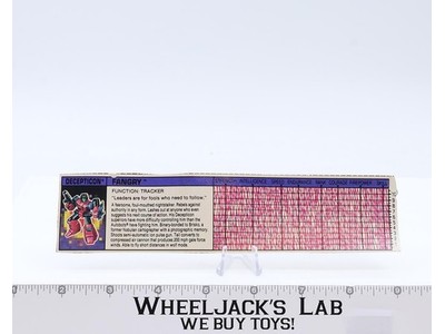 Fangry Action Figure Tech Spec 1987 Vintage Hasbro G1 Transformers