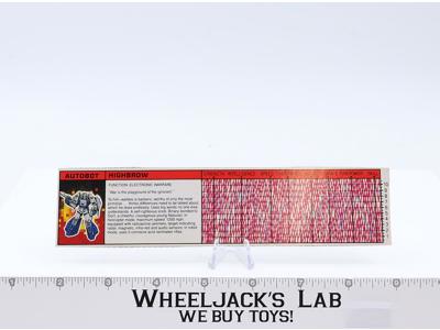 Highbrow Action Figure Tech Spec 1987 Vintage Hasbro G1 Transformers