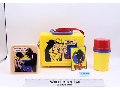 Dick Tracy Plastic Yellow Lunch Box + Thermos Mug & Sandwich Container NEW W/Tag