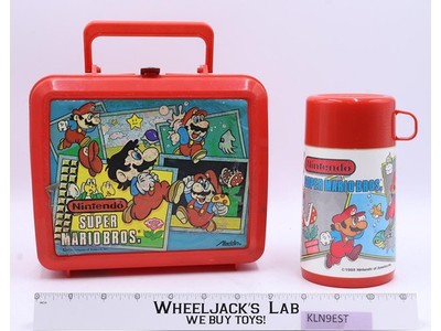 Super Mario Bros Red Plastic Lunchbox W/ Thermos Mug Nintendo 1988 Aladdin