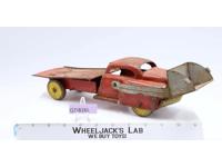 Red Shark Nose Truck W/Flat Bed Trailer + Snow Plow Pressed Steel Vintage Toy