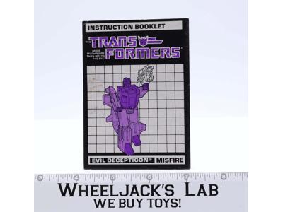 Misfire Action Figure Instruction Manual Booklet 1987 Hasbro G1 Transformers