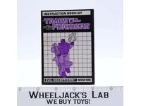 Misfire Action Figure Instruction Manual Booklet 1987 Hasbro G1 Transformers