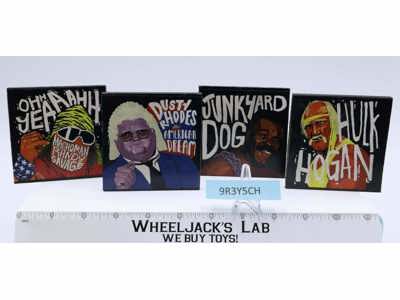 WWF Set of 4 Wood Coasters Hulk Hogan Junkyard Dog Dusty Rhodes Randy Savage