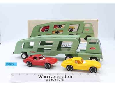 Mini Car Carrier GREEN W/BOX & 2 Corvettes #1096 Tonka 1970s Vintage