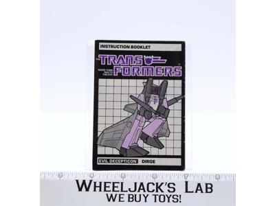 Dirge Instruction Manual Booklet 1985 Hasbro G1 Transformers