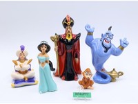 Lot of 5 Porcelain Bisque Figurine Aladdin Disney Jafar Genie Jasmine Abu