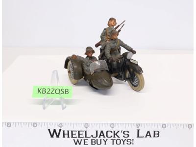 (3) Elastolin Army Soldiers on Motorcycle w/ Sidecar Wehrmacht Germany 2.75"