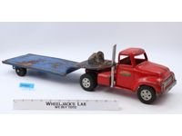 Red Truck & Blue Lowboy Trailer Pressed Steel 1950s Tonka Vintage Semi Truck