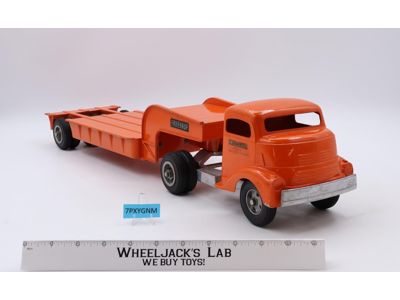 Orange GMC Fruehauf Heavy Hauler Pressed Steel Smith Miller Vintage Low Boy Semi