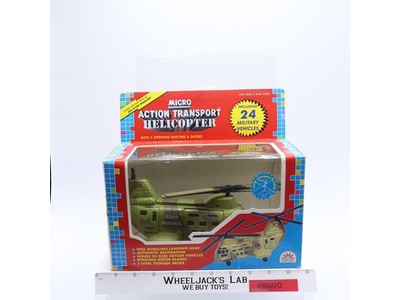 Micro Action Transport Helicopter W/Box & 10 Vehicles FunRise 1989 Vintage