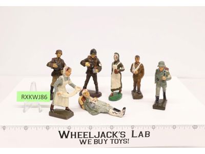 (7) German Soldiers Up to 3" Elastolin Lineol Toy Figures Medic Nurse Wounded