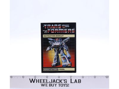 Prowl Action Figure Vintage Instruction Manual 1984 Hasbro G1 Transformers