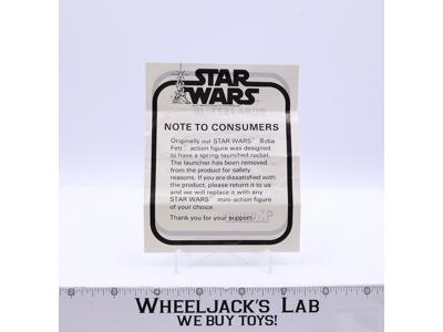 Star Wars Note To Consumers Boba Fett Accessory Change ORIGINAL 1979 Kenner