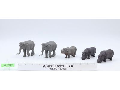 Lot of 5 Elephants Hippos Rhino Britain's 4" Plastic Toy Zoo Animals