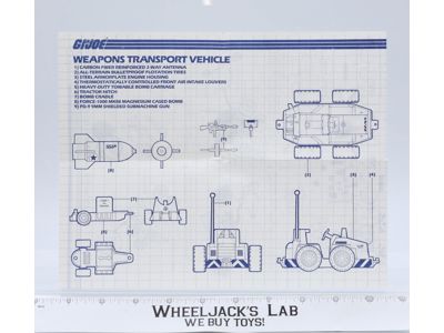 Weapons Transport 1985 ORIGINAL Instructions/ Blueprints G.I. Joe Hasbro Vehicle