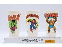 Set of 3 Marvel Superhero 1975 7 Eleven Slurpee Cups Hulk Thing Superman