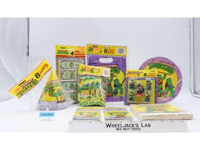 Set of Party Supplies Plates Hats Turtle Money TMNT 1989 by Unique NEW SEALED