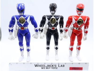 Lot of 3 Red Black Blue Power Rangers 1994 8" Bandai Action Figures