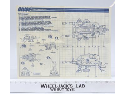 Python ASP 1989 ORIGINAL Instructions/Blueprints G.I. Joe Hasbro Action Figure