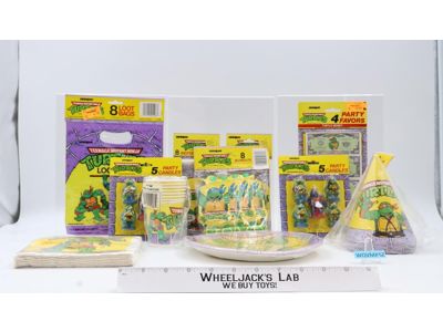 Set of Party Supplies Plates Hats Turtle Money TMNT 1989 by Unique NEW SEALED