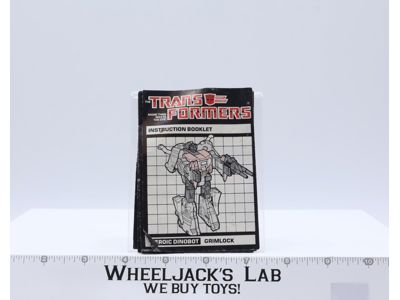 Grimlock Instruction Manual Booklet 1985 Hasbro G1 Transformers