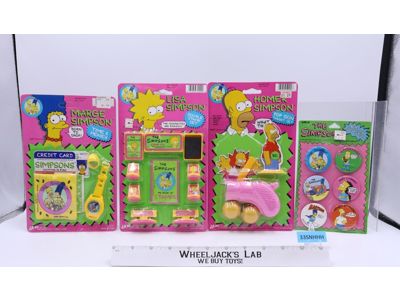 Lot of The Simpsons Merchandise Buttons Pop Gun Time & Money Stamps NEW SEALED