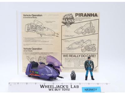 Piranha W/ Sly Rax 100% Complete M.A.S.K. 1985 Kenner Action Figure Vehicle