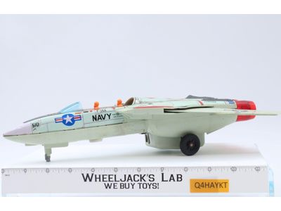 F14A Tomcat Navy Jet Fighter Plane WORKS 1970 Japan Battery Operated Tin Toy