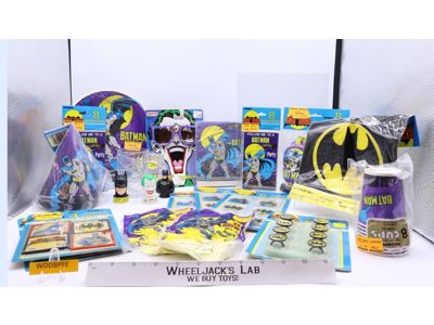 Giant lot of Batman Party Supplies + Party Favors 1980s Unique NEW SEALED
