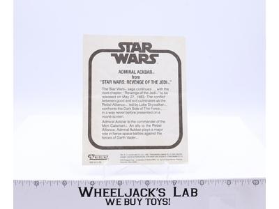 Admiral Ackbar Mail Away Paper Insert ORIGINAL Star Wars 1982 Kenner