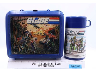 GI Joe Plastic Blue Lunch Box W/Thermos Water Bottle 1986 Hasbro Aladdin