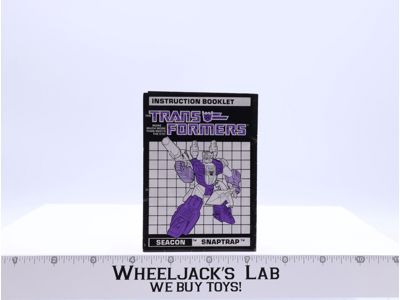 Snaptrap Action Figure Instruction Booklet Manual 1988 Vintage G1 Transformers